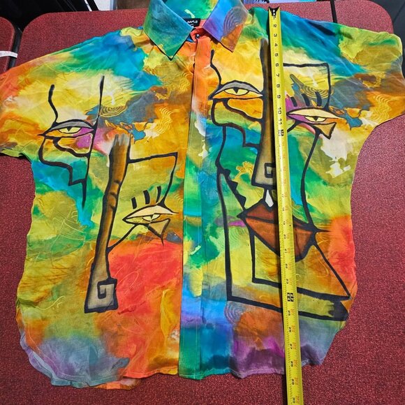 Dilemma New York Abstract Watercolor Button-Up Shirt OS Oversized Art to Wear - Picture 8 of 10